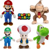 Super Mario Bros Pluche Knuffel Familie Set 30 cm (Mario + Luigi + Toad + Yoshi + Donkey Kong) | Nintendo Plush Toy | Speelgoed knuffeldier knuffelpop voor kinderen jongens meisjes