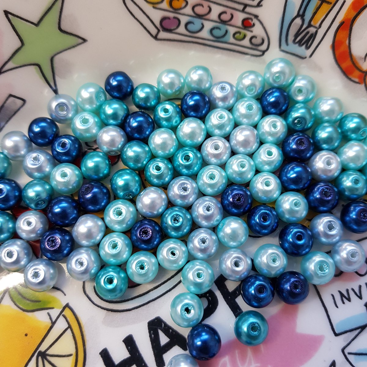 Kralen-Sieraden Maken- 100 Glaskralen-8mm - Kerstkralen - Glasparels - Blauwe kleuren- ideaal voor moederdag