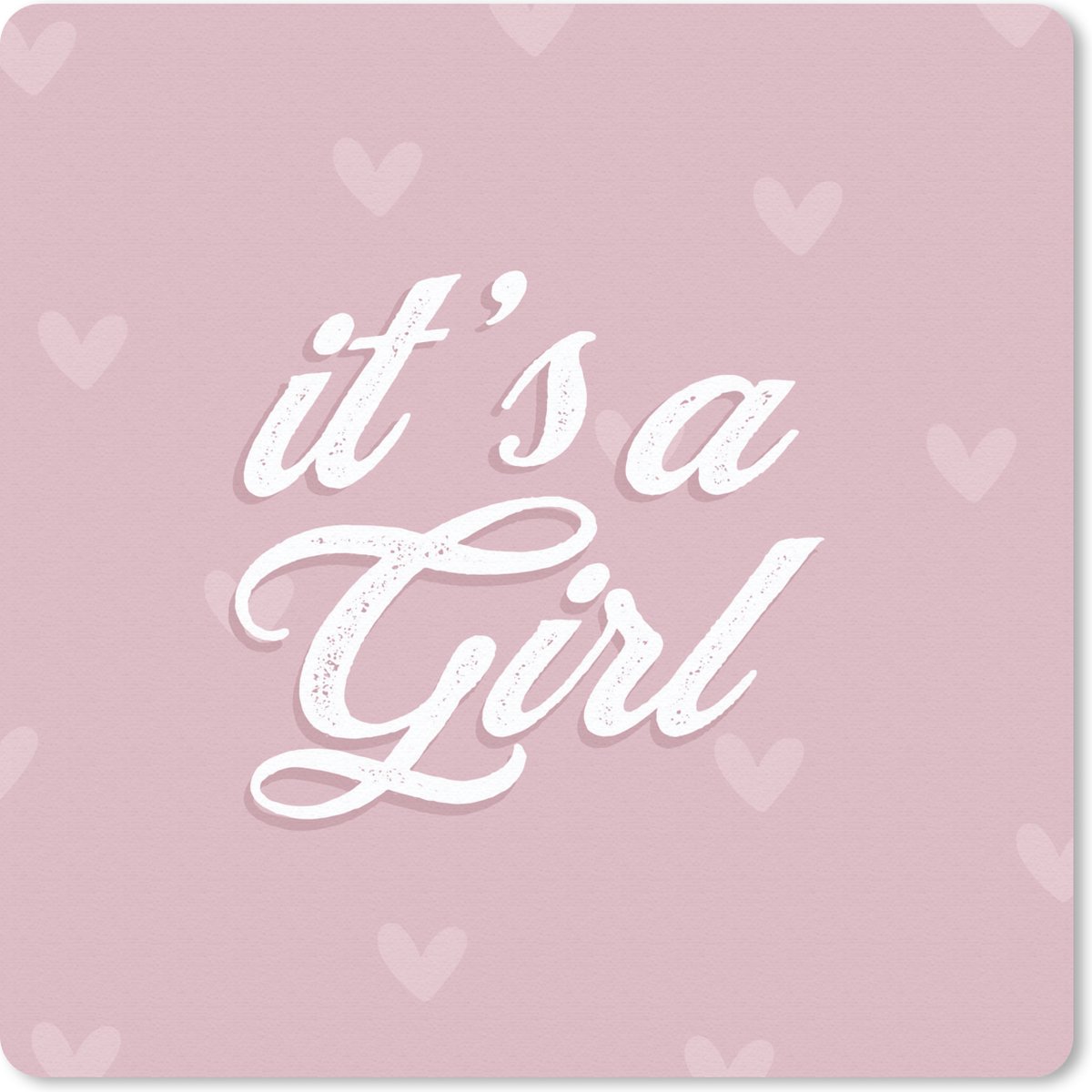 Muismat 30x30 cm - Mousepad Meisje - Gender reveal - Hartje - Roze - Geboren - Muismatten