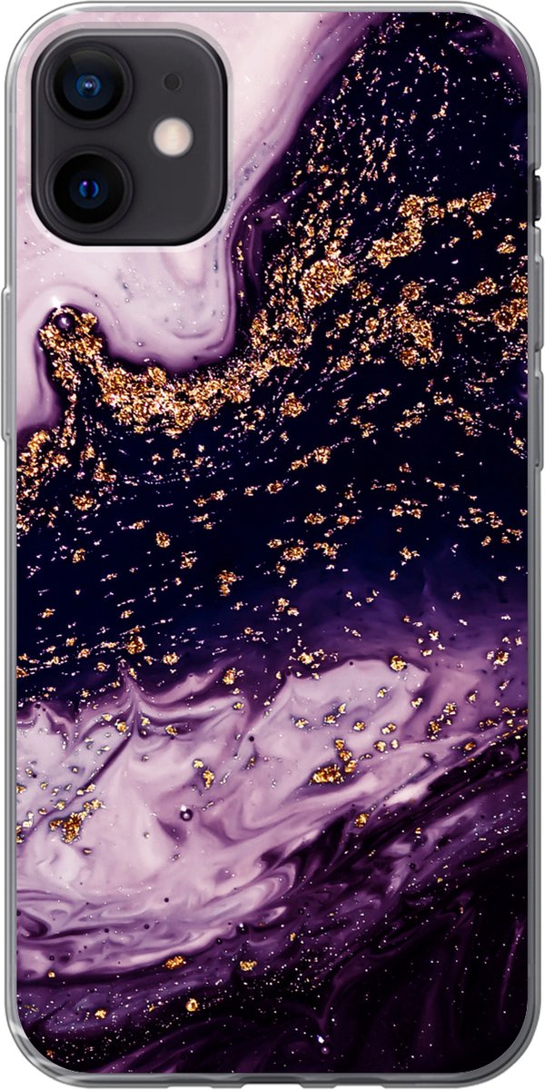 Telefoonhoesje Geschikt voor iPhone 12 mini hoesje - Marmer print - Goud - Natuursteen - Siliconen Telefoonhoesje Telefoonhoesje
