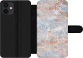 Bookcase Geschikt voor iPhone 12 Mini telefoonhoesje - Marmer print - Luxe - Oranje - Met vakjes - Wallet case met magneetsluiting