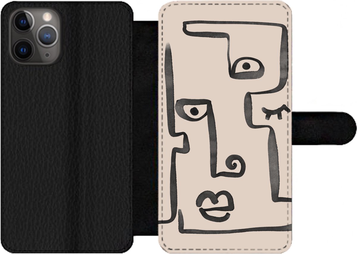 Bookcase Geschikt voor iPhone 11 Pro telefoonhoesje - Oog - Lippen - Line art - Met vakjes - Wallet case met magneetsluiting