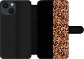 iPhone 13 Mini Wallet Case étui pour téléphone bibliothèque - Imprimé panthère - Goud - Zwart - Avec compartiments - Étui portefeuille avec fermeture magnétique