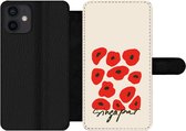 Bookcase Geschikt voor iPhone 12 Mini telefoonhoesje - Bloemen - Klaproos - Patronen - Met vakjes - Wallet case met magneetsluiting