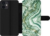 Bookcase Geschikt voor iPhone 12 Mini telefoonhoesje - Natuurstenen - Groen - Gesteenten en mineralen - Met vakjes - Wallet case met magneetsluiting