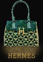 60 x 80 cm - Glasschilderij - Hermès glinsterende handtas - schilderij fotokunst - verwerkt met goudfolie