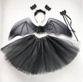 Kinderen kostuumset vleermuis-zwart 4-in-1 set-tiara-staaf-vleugels-tutu-Perfect voor Carnaval-Themafeest-Halloweenfeest-meisjes-cadeau