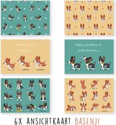 Kimago.nl – kaarten set – wenskaarten – diverse – verjaardag – Basenji – honden 6 stuks (ansichtkaarten)