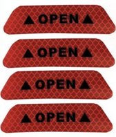 4x reflecterende open sticker - waarschuwing pas op open sticker - reflectie sticker open - rood