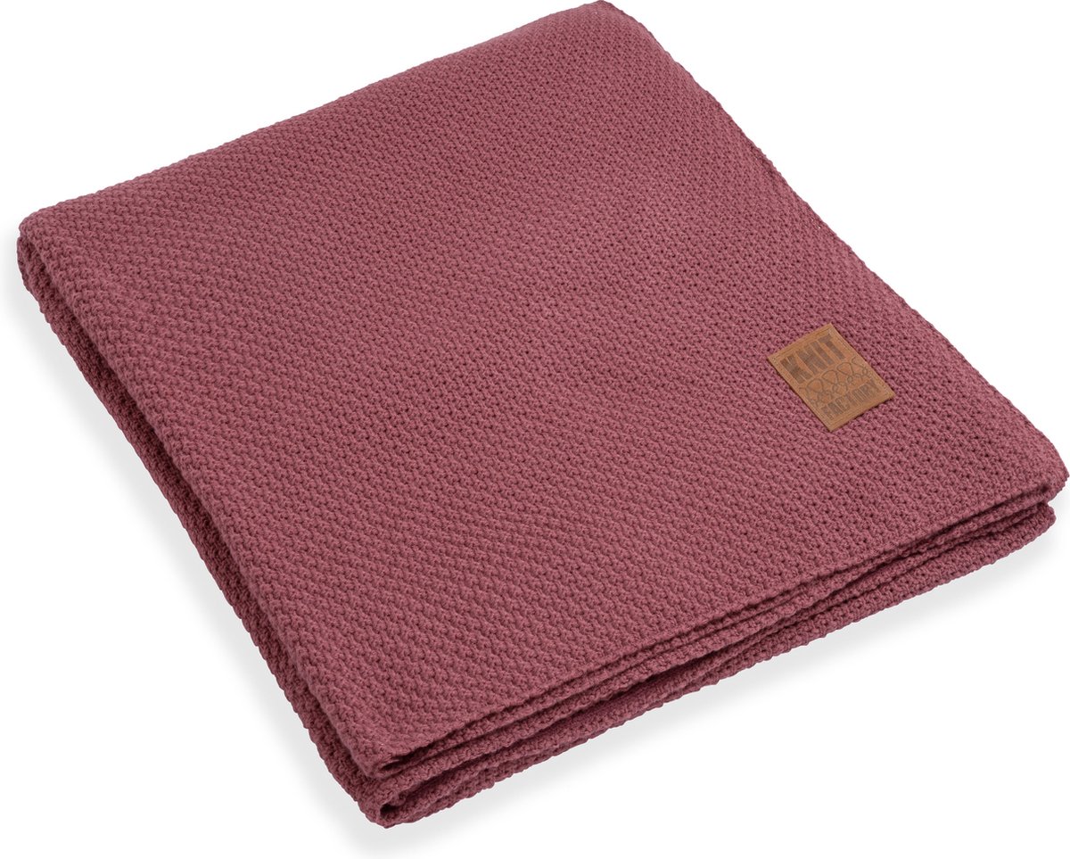 Knit Factory Jesse Gebreid Plaid XL - Woondeken - plaid - Wollen deken - Kleed - Stone Red - 195x225 cm