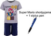 Super Mario Bross Short Pyjama - Melegrijs/donkerblauw - 100% Katoen. Maat 128 cm / 8 jaar + EXTRA 1 Stylus Pen.