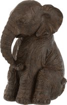 J-Line Olifant Zittend Poly Donkerbruin - Olifant beeld 23 cm hoog