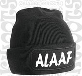 ALAAF uniseks muts - Zwart met witte tekst - Beanie - One Size - Grappige teksten | designs - Original Kwoots - Wintersport - Aprés ski muts - Carnaval - Begroeting