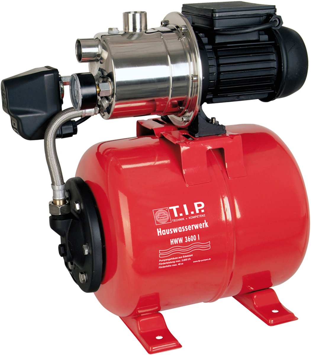 T.I.P. HWW 3600 I Hydrofoorpomp / Tuinpomp - 3600l/u - 650W - Drukvat 18L - Opvoerhoogte 40 m - RVS