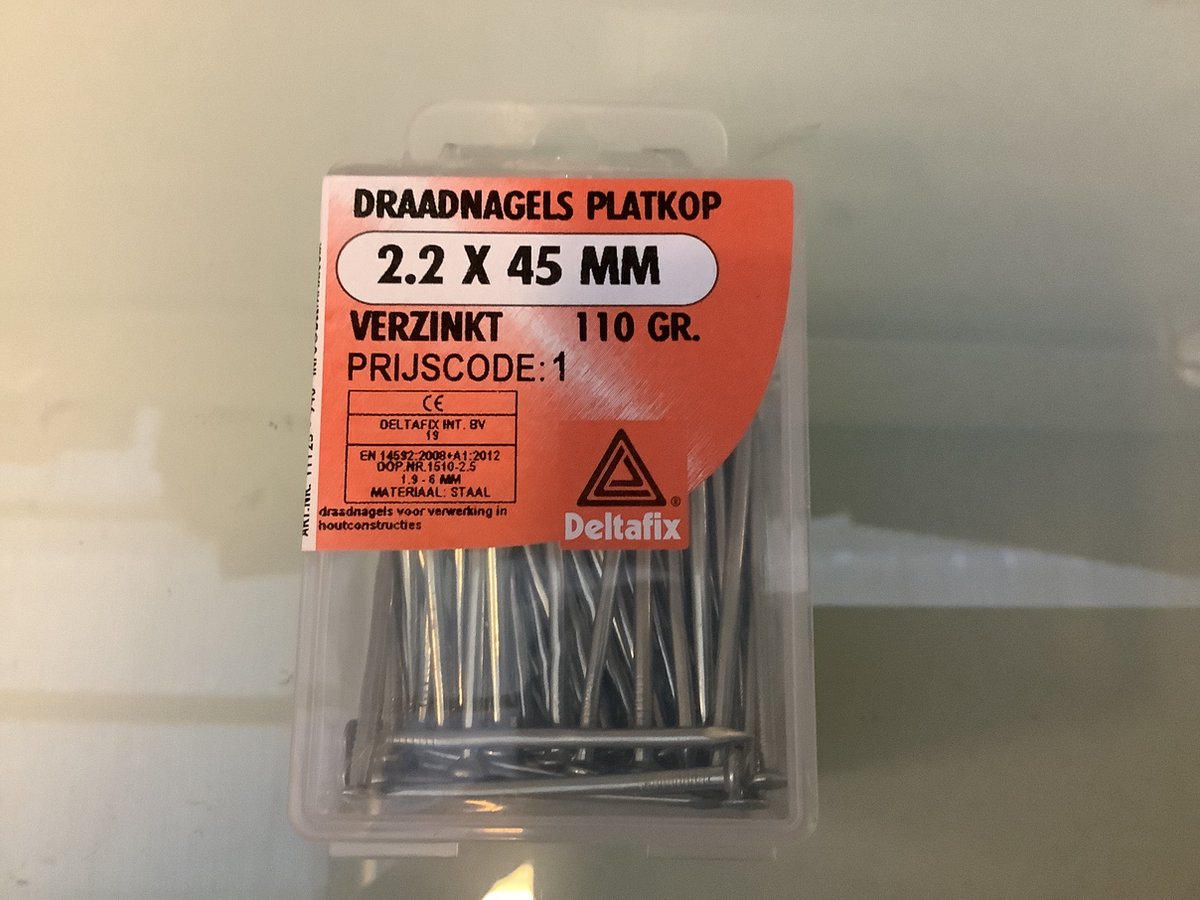 Deltafix spijkers platkop 2,2 x 45mm verzinkt. 110 gram draad nagels.
