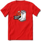 Fishing Boots - Vissen T-Shirt | Grappig Verjaardag Vis Hobby Cadeau Shirt | Dames - Heren - Unisex | Tshirt Hengelsport Kleding Kado - Rood - 3XL