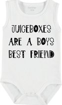 Baby Rompertje met tekst 'Juiceboxes are a boys best friend' | mouwloos l | wit zwart | maat 50/56 | cadeau | Kraamcadeau | Kraamkado