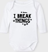 Baby Rompertje met tekst 'I break things' | Lange mouw l | wit zwart | maat 62/68 | cadeau | Kraamcadeau | Kraamkado