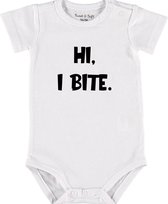 Baby Rompertje met tekst 'Hi, I bite' |Korte mouw l | wit zwart | maat 50/56 | cadeau | Kraamcadeau | Kraamkado