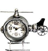 Table clock metal airplane silver 19,5 cm hoog - tafelklok - uurwerk - horloge - industriestijl - vintage - industrieel - klok - tafel - metaal - cadeau - geschenk - relatiegeschen