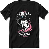 Cool People Do Fishing - Vissen T-Shirt | Roze | Grappig Verjaardag Vis Hobby Cadeau Shirt | Dames - Heren - Unisex | Tshirt Hengelsport Kleding Kado - Zwart - S