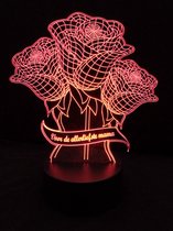 Veilleuse 'Roses pour maman' - Lampe LED - Illusion 3D - 7 couleurs et 4 effets - Fête des mères