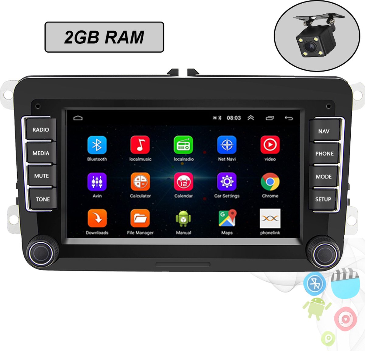 Boscer® Autoradio - Geschikt voor Volkswagen, Skoda & Seat - Apple Carplay & Android Auto (Draadloos) - 2+32GB - Android 12 - Navigatiesysteem - 7 Inch HD scherm