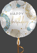 Happy birthday ballon goud - blauw