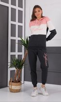 Dames Trainingspak- Sport Kleding- Tracksuit- Joggingpak- Huispak- 2- Delig- Lichtroze, wit, grijs- Maat L