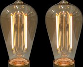 Led Lamp E27 - Edison - 2W (20W) - Goud - Vintage - Kooldraadlamp - Dimbaar - Retro look - Amber kleurig - Goud kleurig - Extra warm wit licht - 2 Stuks