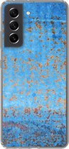 Geschikt voor Samsung Galaxy S21 FE hoesje - Blauw - Roest print - Vintage - Siliconen Telefoonhoesje