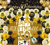 50 jaar verjaardag versiering - 50 Jaar Feest Verjaardag Versiering Set 87-delig  - Happy Birthday Slinger & Ballonnen - Decoratie Man Vrouw - Zwart en Goud
