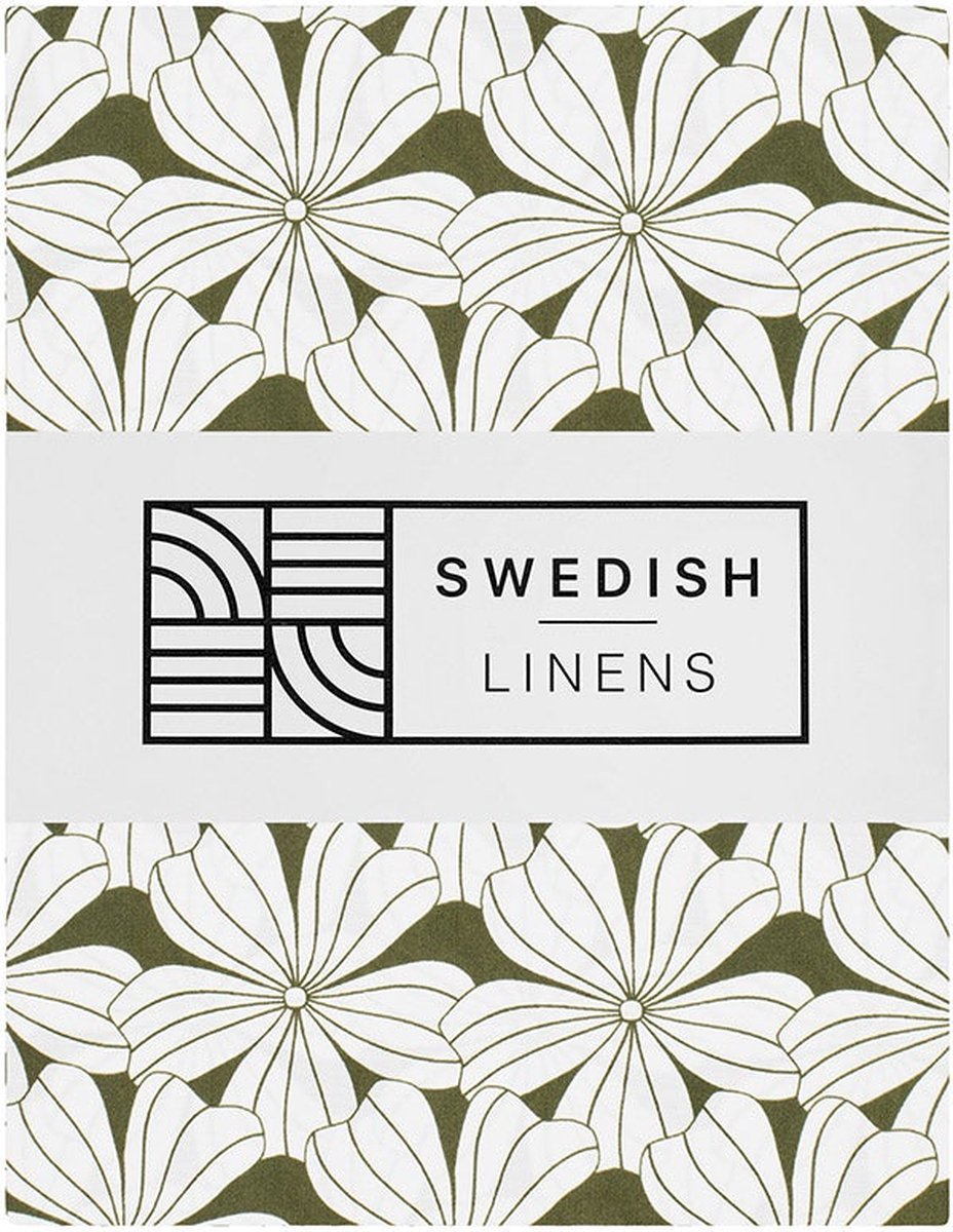 Swedish Linens - Kussensloop Flowers (60x70 cm) - Kussensloop - Olive Green