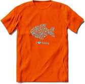 I Love Fishing - Vissen T-Shirt | Blauw | Grappig Verjaardag Vis Hobby Cadeau Shirt | Dames - Heren - Unisex | Tshirt Hengelsport Kleding Kado - Oranje - S