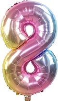 cijfer ballon -  8Jaar - folie ballon- 80 cm- Rainbow
