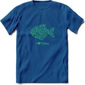 I Love Fishing - Vissen T-Shirt | Groen | Grappig Verjaardag Vis Hobby Cadeau Shirt | Dames - Heren - Unisex | Tshirt Hengelsport Kleding Kado - Donker Blauw - S