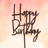 Taart Decoratie - Verjaardag - Taarttopper - Happy Birthday - Zwart - Acryl