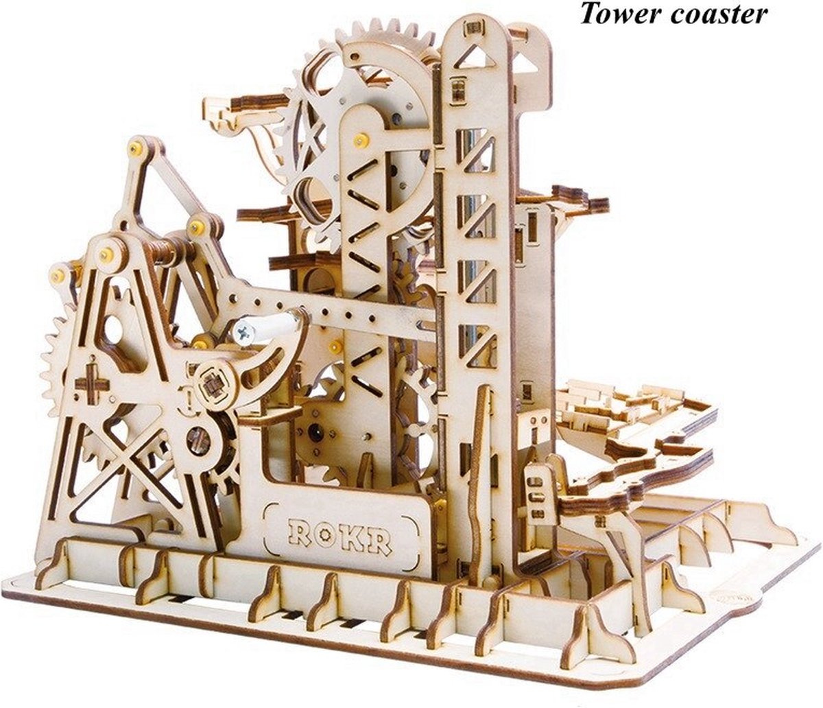 Robotime Tower coaster - Knikkerbaan - 3D Houten modelbouw - DIY - Mechanische puzzel
