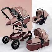 Lavazo® Kinderwagen 3 In 1 - Buggy - Baby Wagen - Wandelwagen - Met Autostoel & Wieg - Kinderwagens - Baby Buggy - Kinderwagen - Bruin