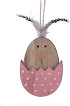 Oneiro’s Luxe pb. 4 wooden chickens/hanging pink 7x9 cm – decoratie – pasen – paasdecoratie – paashaas – eieren – has – kip – gekleurde eieren – paastak – lente – feestdecoratie