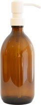 Groeikruid® Zeeppompje | Zeepdispenser | Vrijstaand en Hervulbaar | 500 ml Amber glas | RVS pompkop | Wit
