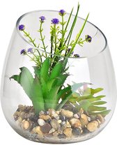Kunstplant - Kunstbloem - Vaas met 3 kunstplantjes met witte bloemetjes