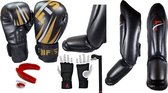 FT 4pcs Pack / Boxing Gloves / 10 oz/ Teeth Protection / Hand Wrap/Shin Guard S