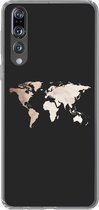 Geschikt voor Huawei P20 Pro hoesje - Wereldkaart - Leer - Zwart - Siliconen Telefoonhoesje