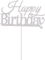 Taart Decoratie - Verjaardag - Taarttopper - Happy Birthday - Zilver