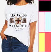 Dames T-shirt Kindness panterprint turquoise maat L