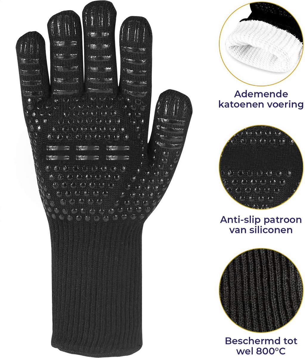 BBQ Ovenwanten – Hittebestendige Handschoenen van Happy Happenings — cadeau in Kookcadeaus - foto 4
