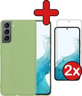 Hoesje Geschikt voor Samsung S22 Hoesje Siliconen Case Hoes Met 2x Screenprotector - Hoes Geschikt voor Samsung Galaxy S22 Hoes Cover Case - Groen.