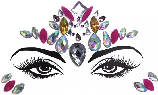 Gezicht stickers set 3 stuks - carnaval festival - face jewels - blauw  paars roze | bol.com