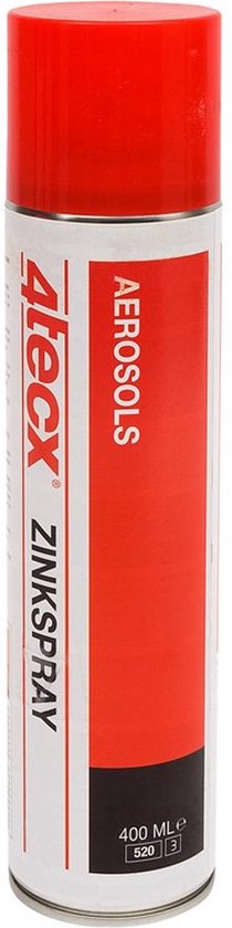 Aerosol blik Aletex Zinkspray, rood met witte en zwarte opdruk. 400 ml.